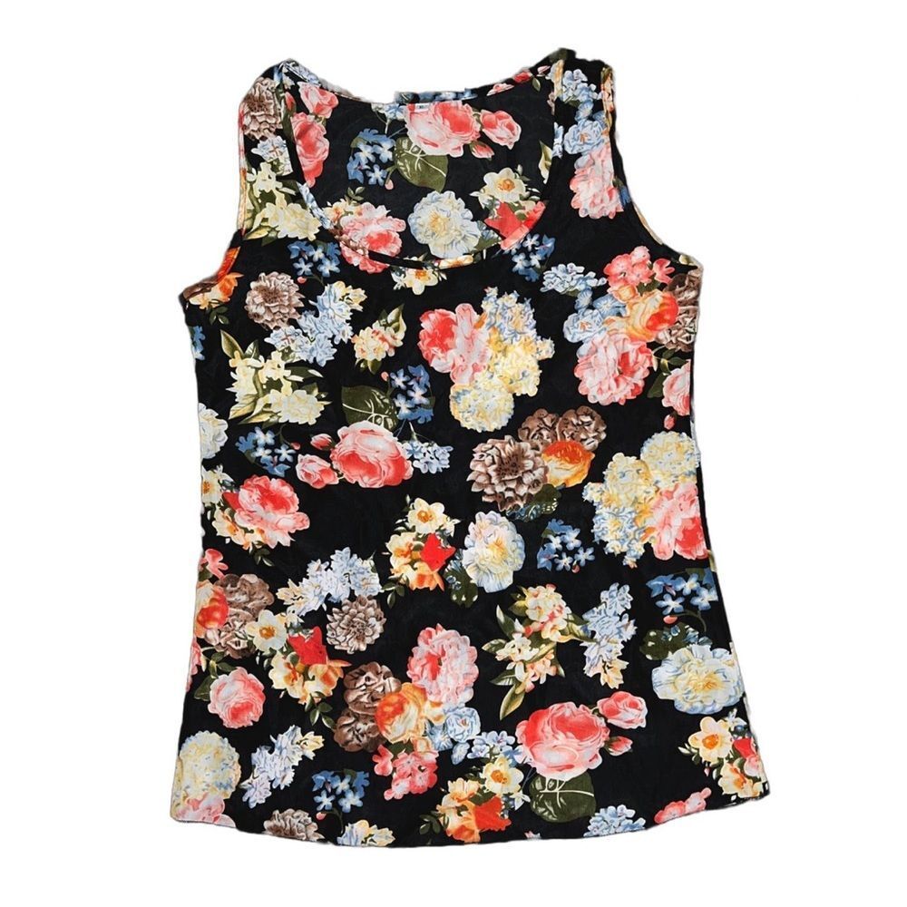 🪩4/$20!! Black Floral Sleeveless Blouse XL (No Brand) 🪩4/$20!!